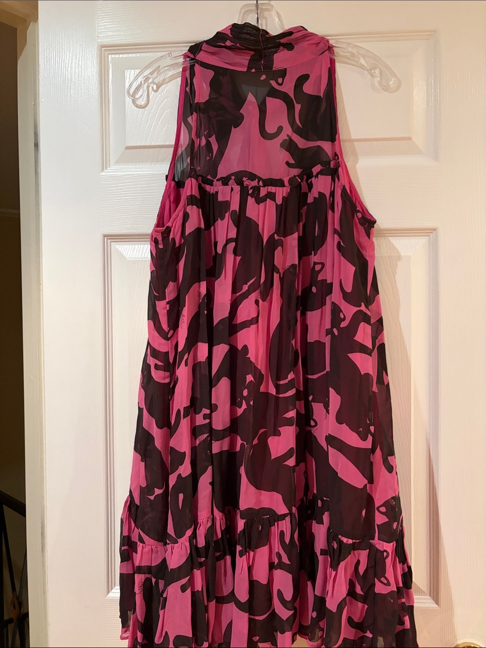 Maeve Pink and Black Abstract halter neck Mini Dress.